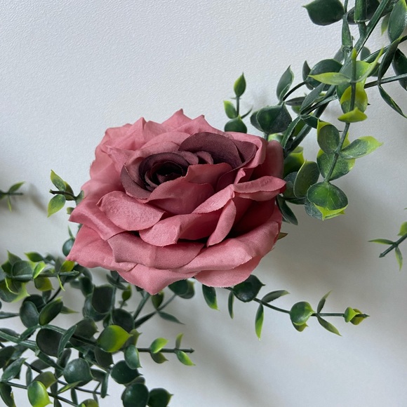 Custom Made 6 Ft Boxwood Garland with Roses Blush Dusty Rose Light Blue Royal - Picture 4 of 6